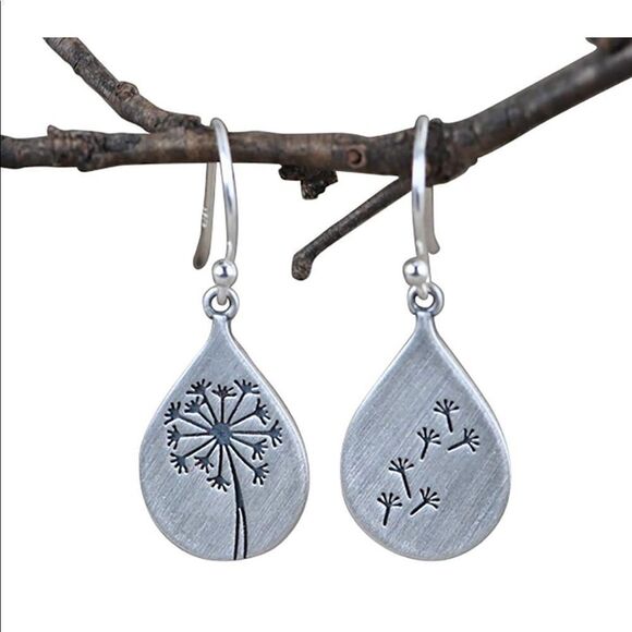 925 Sterling Silver Dandelion Dangle Drop Earrings - Picture 3 of 11
